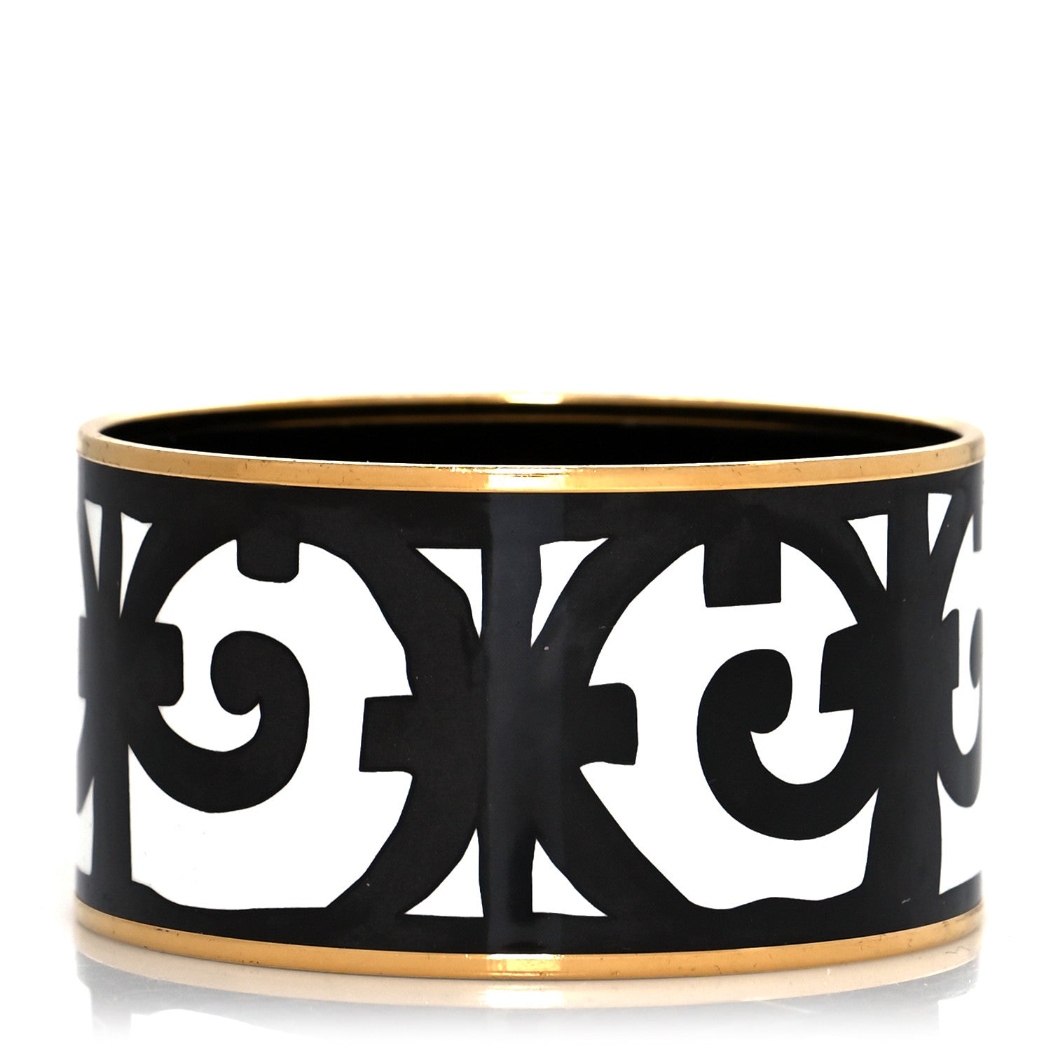 Hermes Enamel Printed Extra Wide Balcons du Guadalquivir Bracelet 65 Black 1 of 5