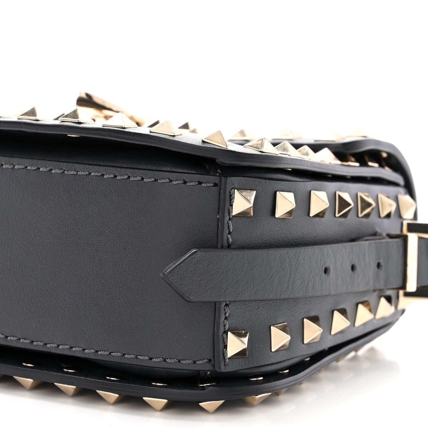 Vitello Small Rockstud Flap Saddle Bag Black