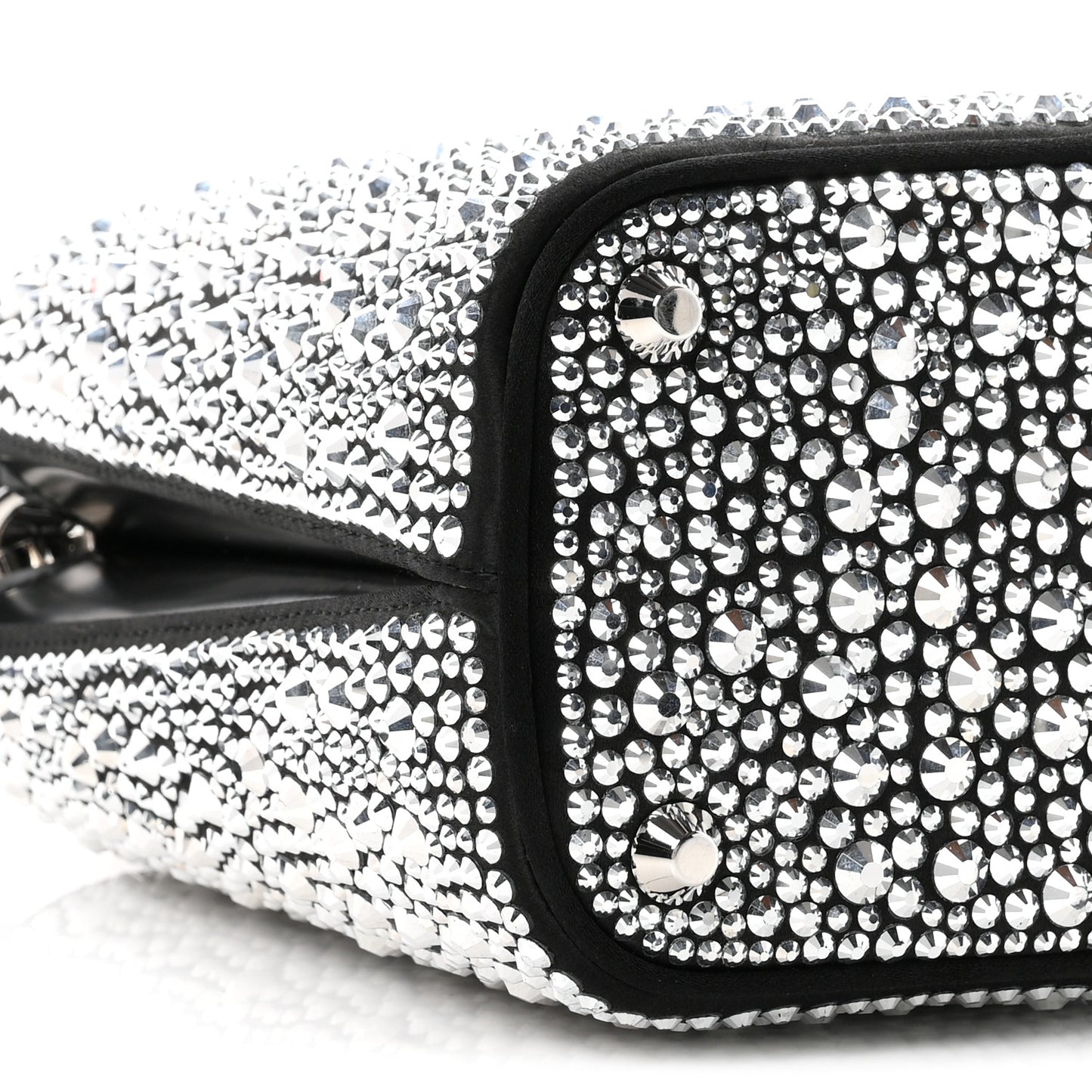 Satin Crystal Small Panier Bucket Bag Metal
