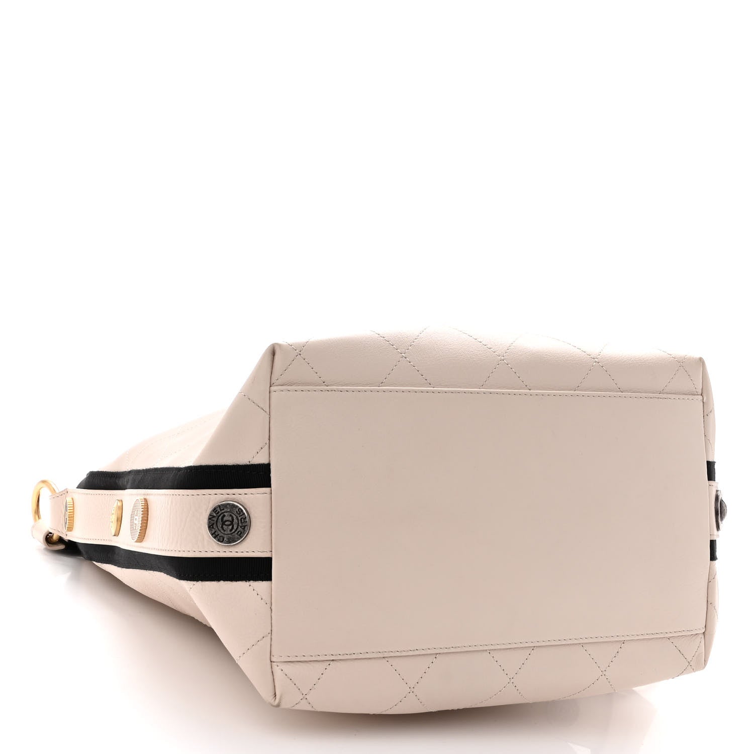 Chanel Calfskin Stitched Large Button Up Hobo Ivory Black 4 of 10