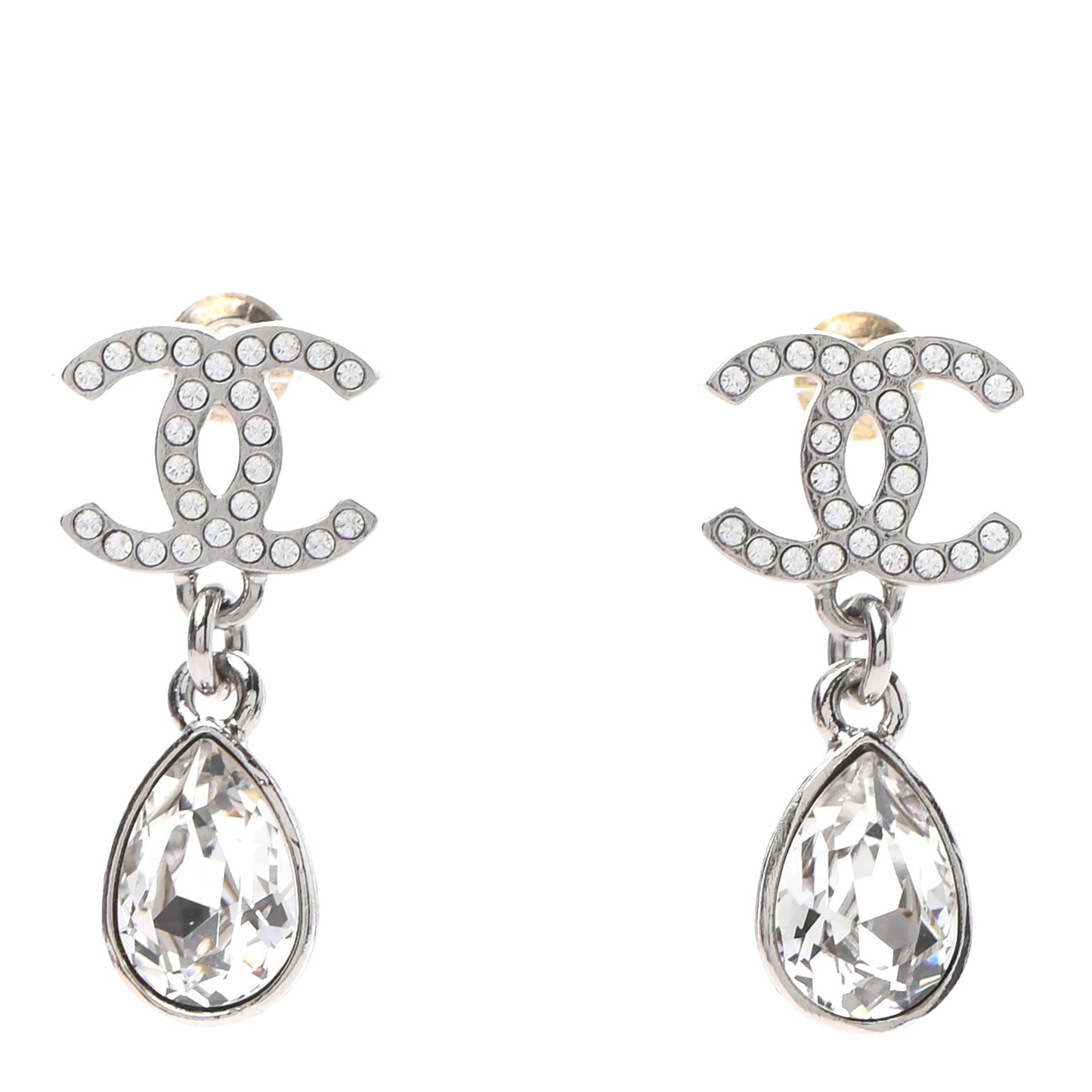 Crystal CC Tear Drop Earrings Silver