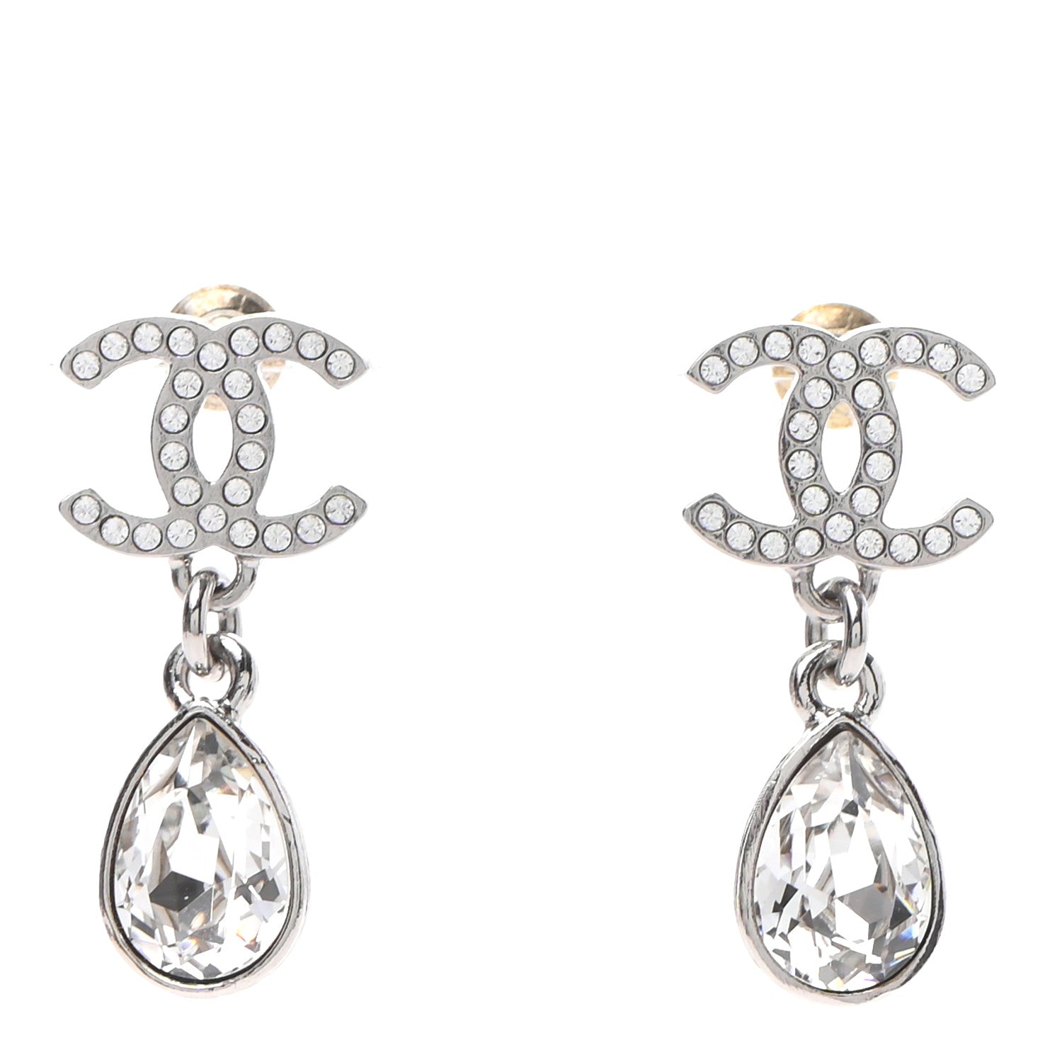 Chanel Crystal CC Tear Drop Earrings Silver 1 of 4