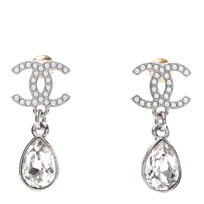 Chanel Crystal CC Tear Drop Earrings Silver 1 of 4