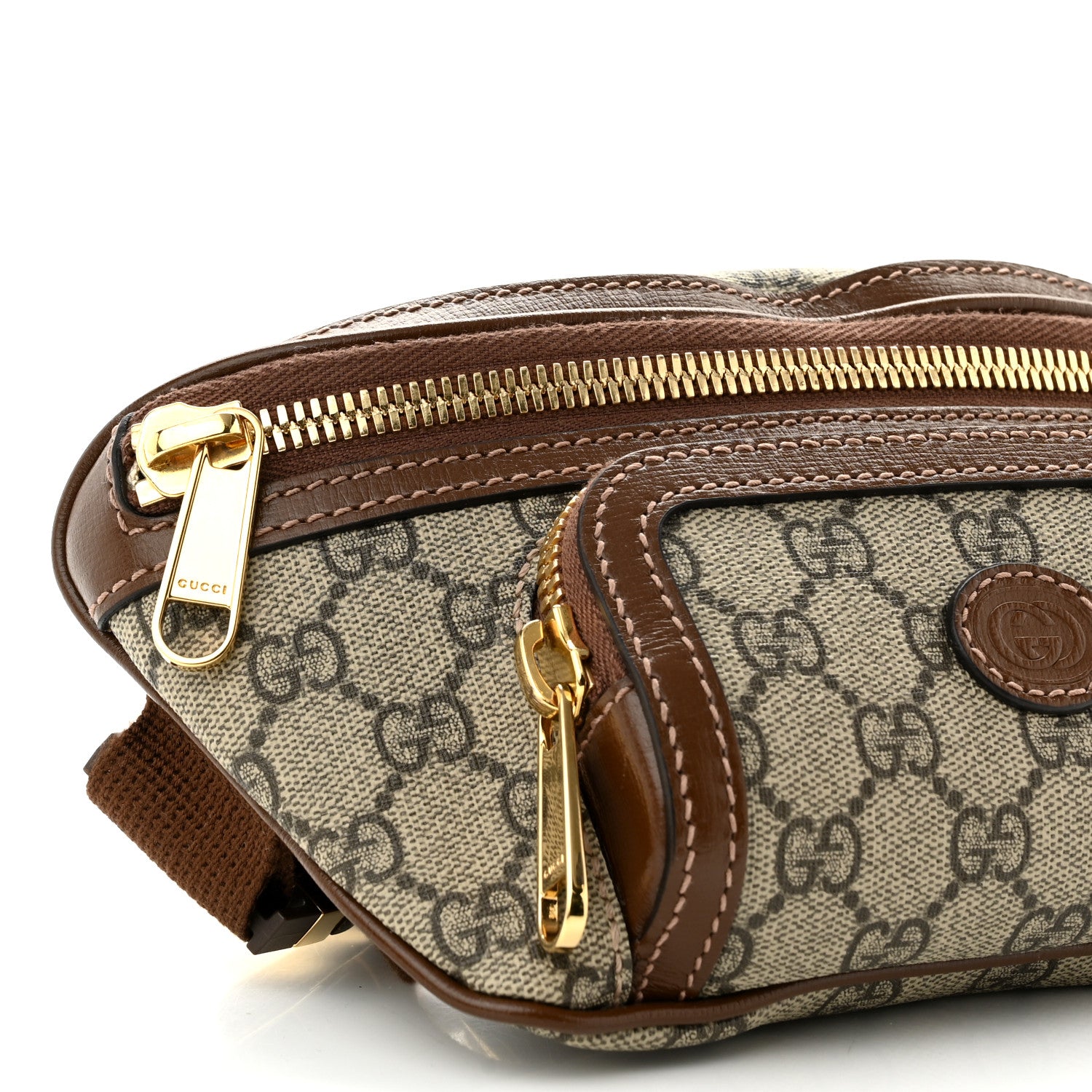 Gucci GG Supreme Monogram Textured Calfskin Retro Interlocking G Belt Bag Beige Ebony Brown Sugar 8 of 9