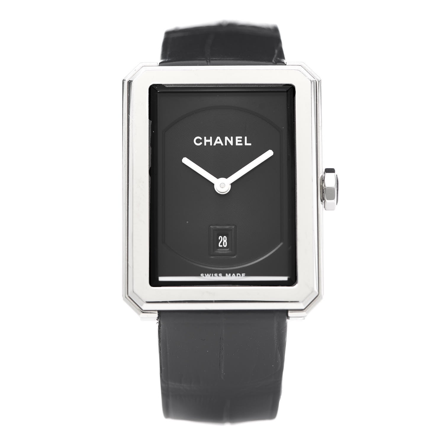 Chanel Stainless Steel Alligator 26mm Boy-Friend Quartz Watch Black 1 of 6