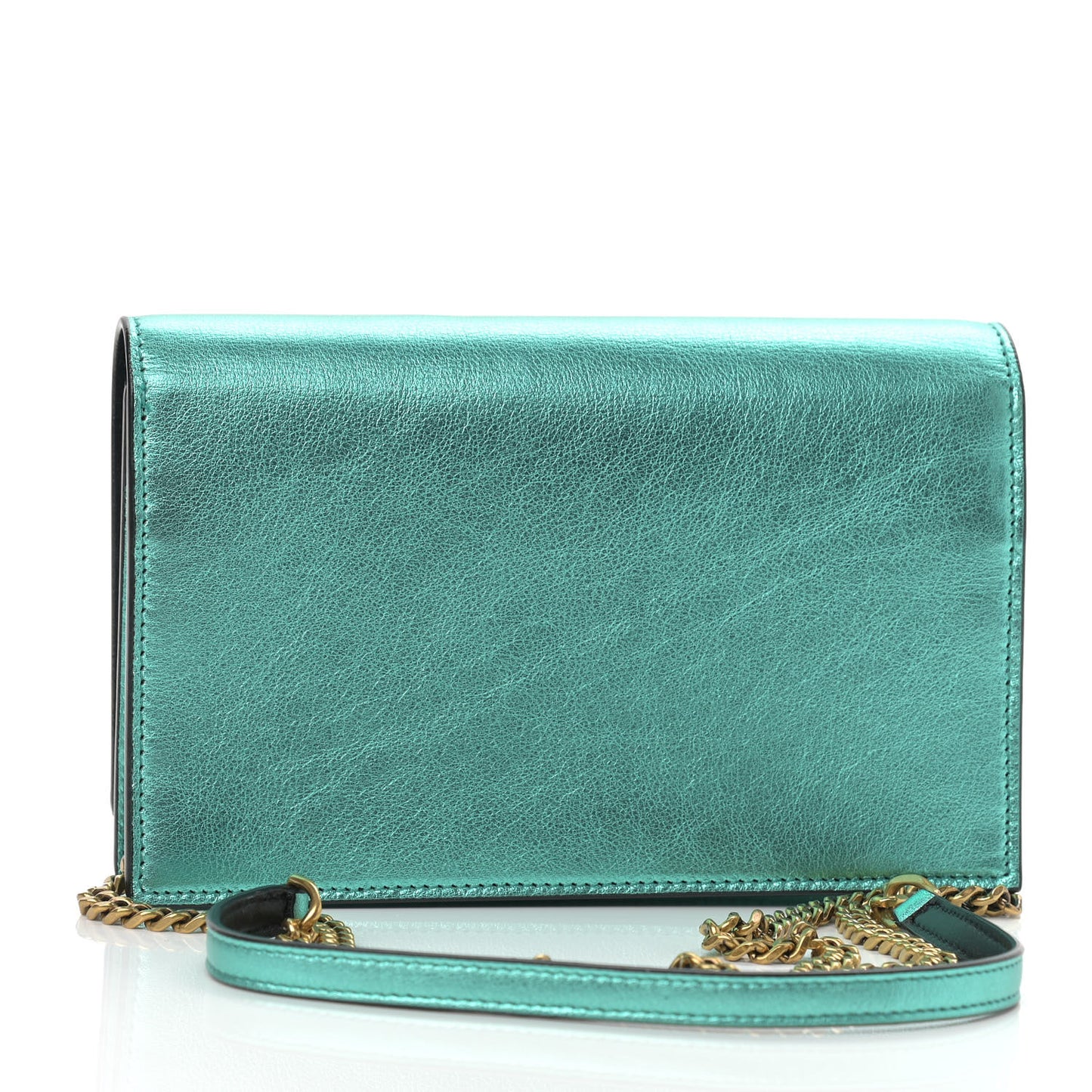 Laminated Calfskin Classic Monogram Kate Tassel Chain Wallet Green