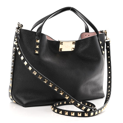 Valentino Garavani Grained Calfskin Small Rockstud Flip Lock Tote Black Rose Quartz 3 of 9