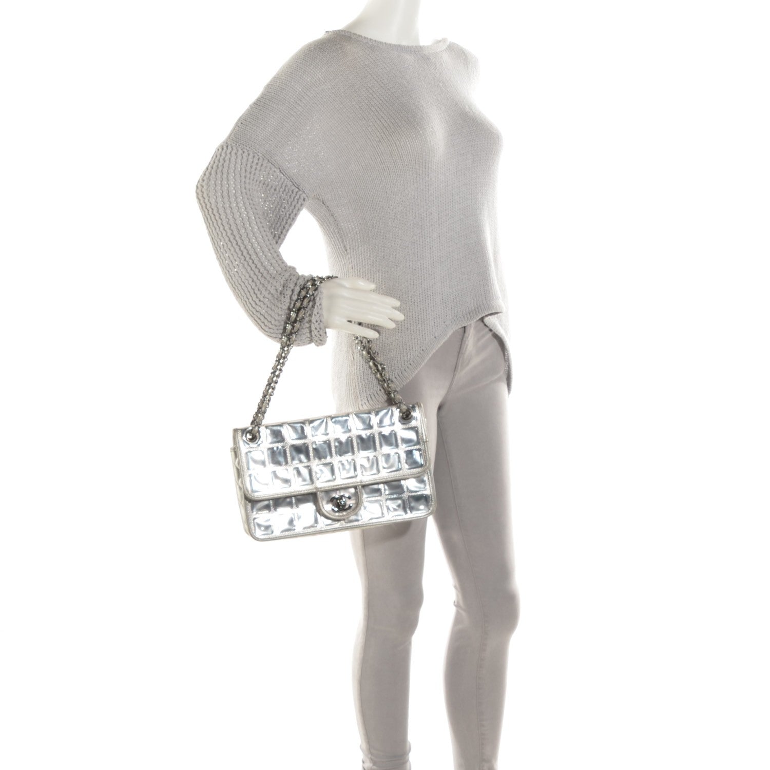 Chanel Vinyl Large Ice Cube Flap Silver 2 of 8