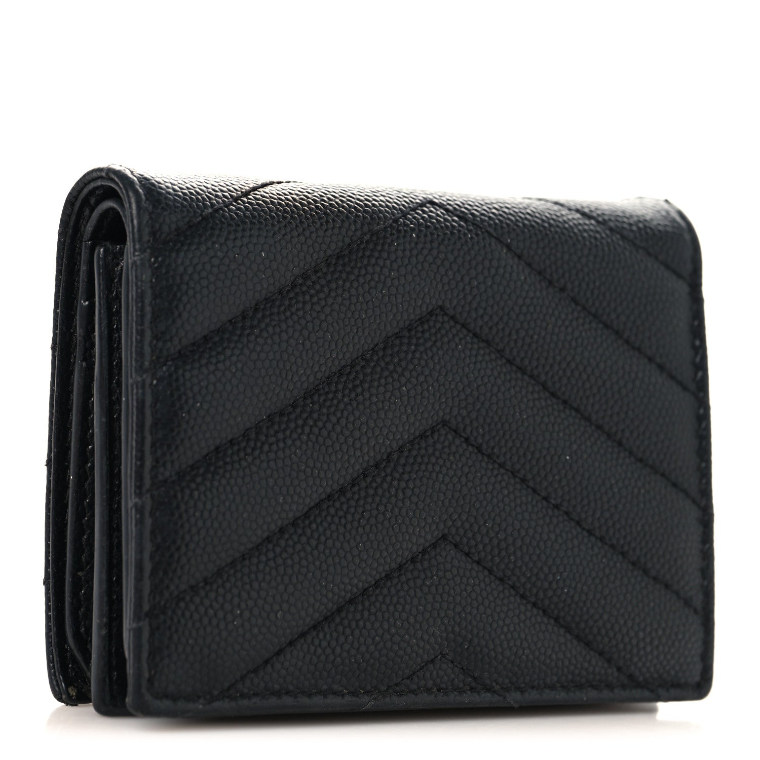 Saint Laurent Grain De Poudre Matelasse Chevron Monogram Card Case Black 3 of 7