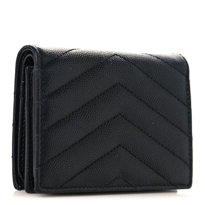 Saint Laurent Grain De Poudre Matelasse Chevron Monogram Card Case Black 3 of 7