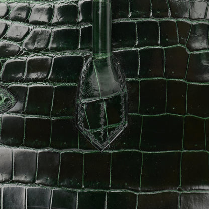 Hermes Shiny Niloticus Crocodile Birkin 25 Vert Fonce 11 of 32