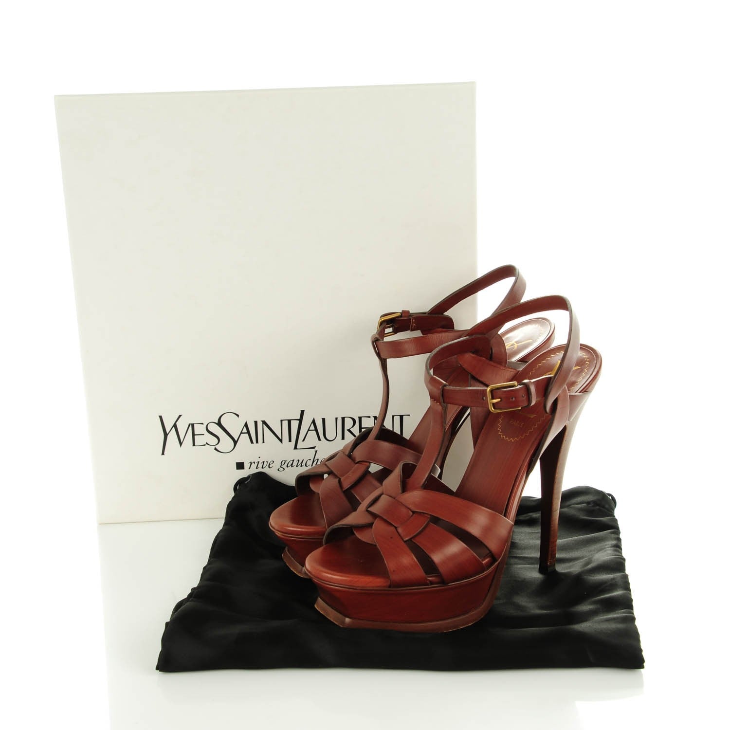 Saint Laurent Calfskin Tribute 105 Platform Sandals 36 Dark Cuoio Paint 9 of 11
