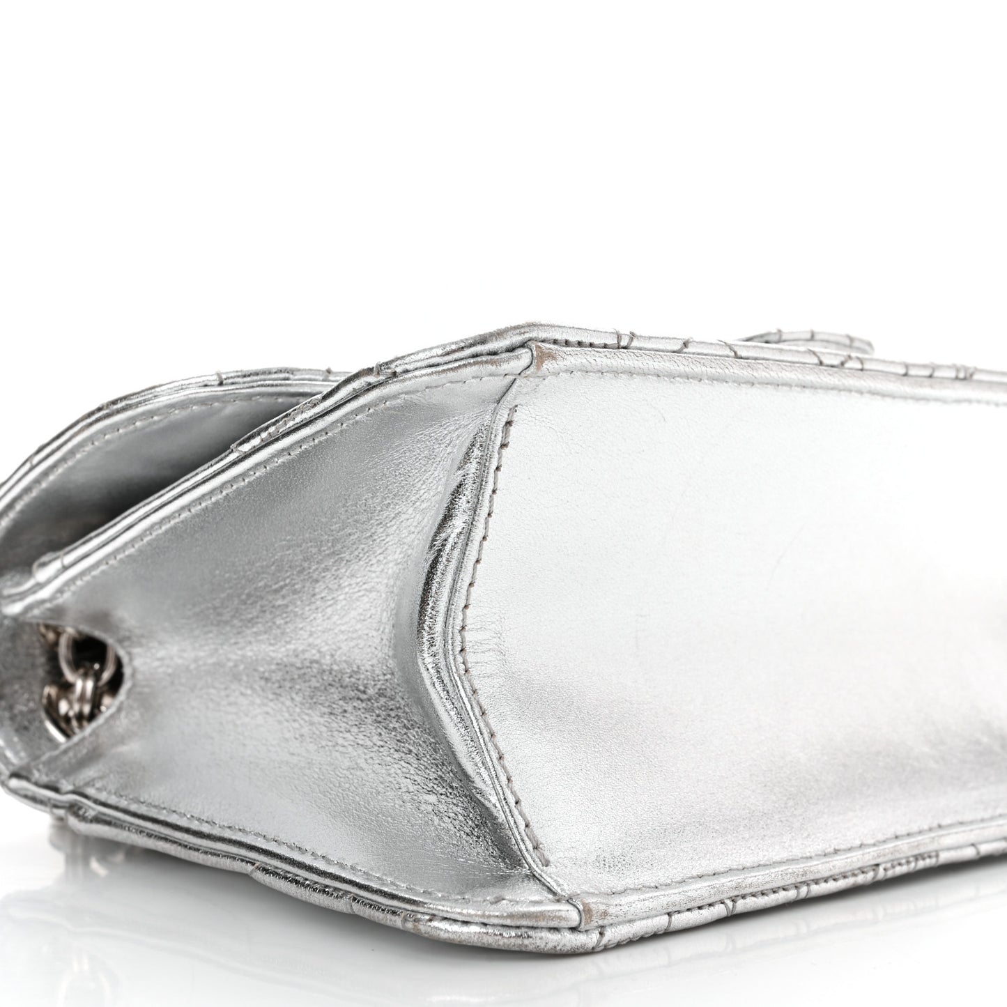 Calfskin Quilted Gancini Flap Bag Silver
