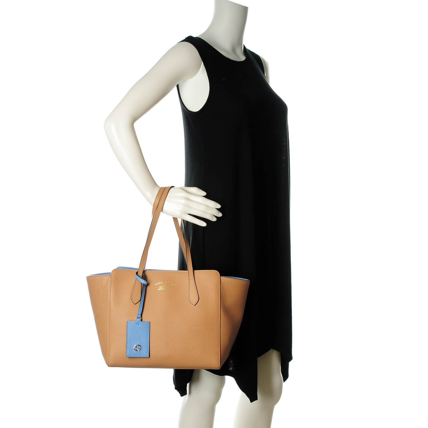 Dollar Calfskin Small Swing Tote Camelia Mineral Blue