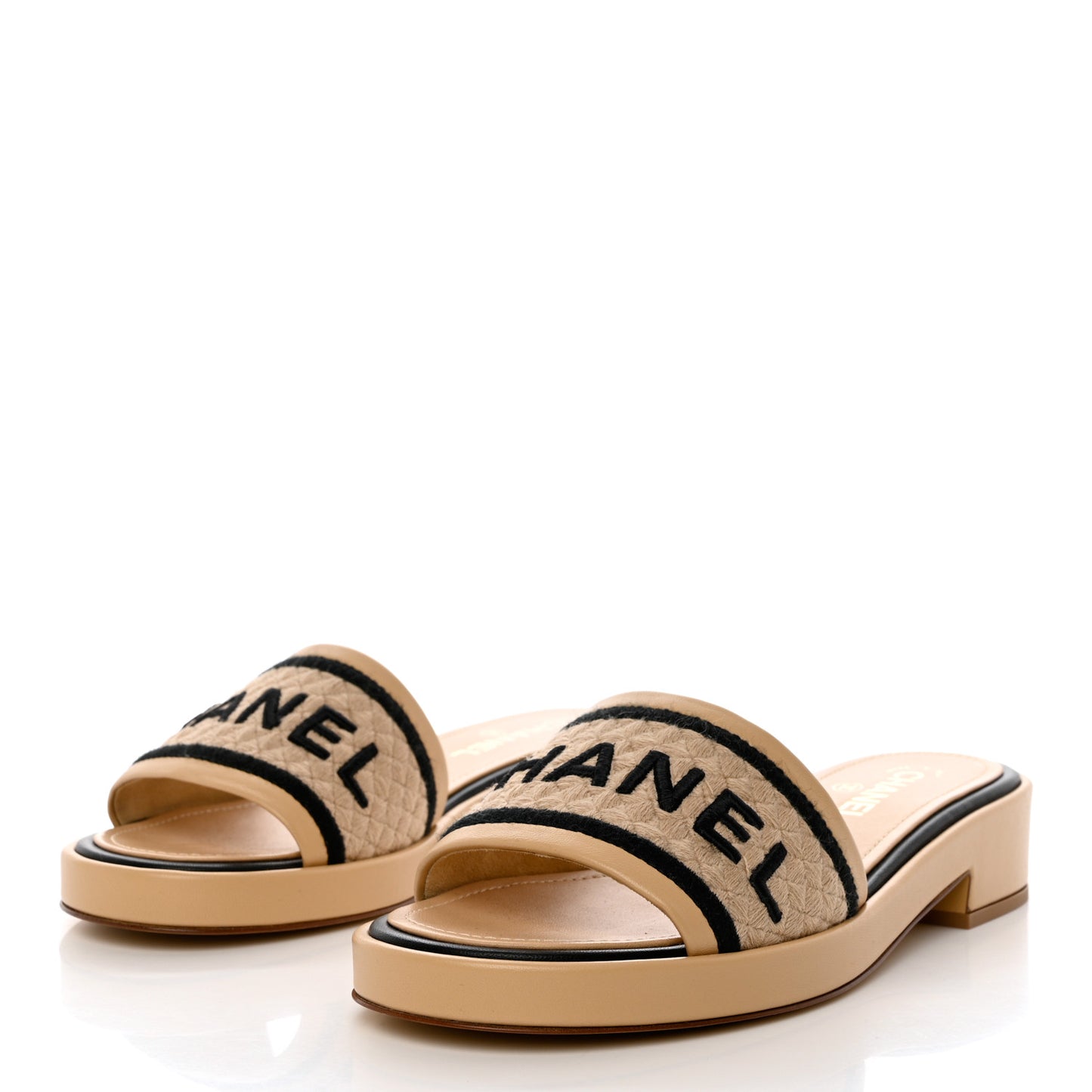 Lambskin Embroidered Logo Mules 41.5 Beige Black