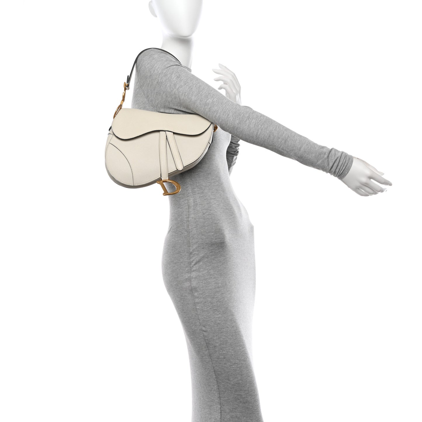 Grained Calfskin Saddle Bag White