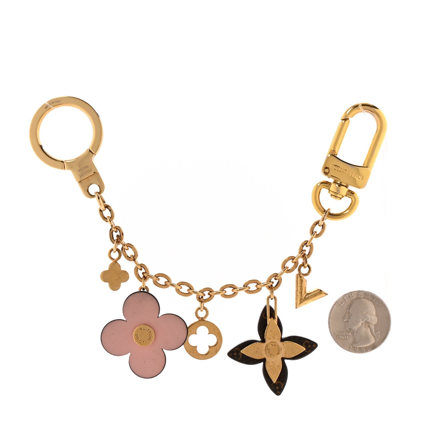 Louis Vuitton Brass Monogram Blooming Flowers Bag Charm Key Holder Rose Ballerine 2 of 5