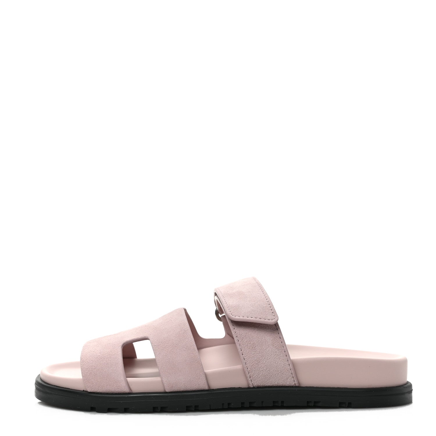 Hermes Suede Goatskin Womens Chypre Sandals 37.5 Rose Porcelaine 1 of 9