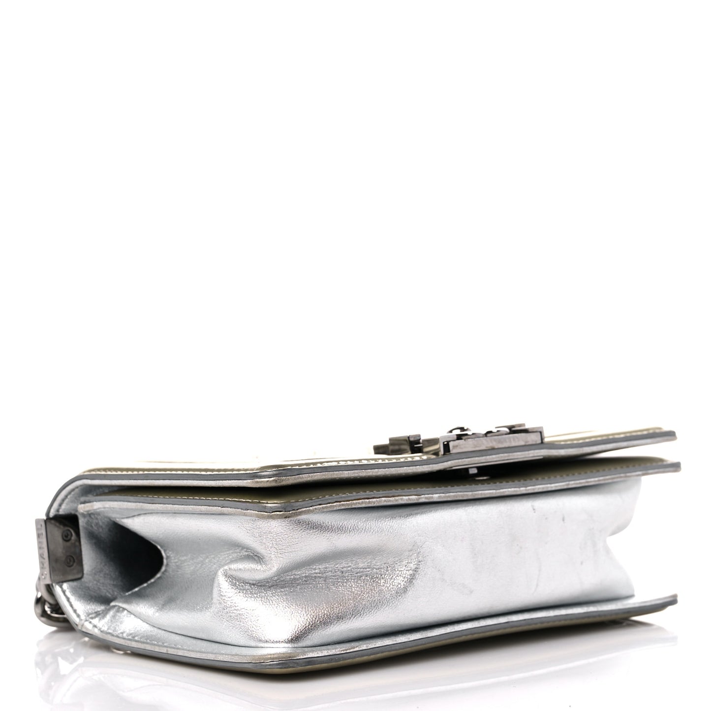 Metallic Patent Calfskin Quilted Small Boy Flap Silver