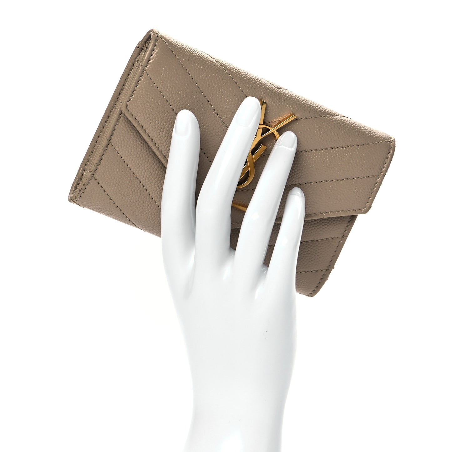 Grain De Poudre Matelasse Chevron Small Monogram Envelope Wallet Dark Beige