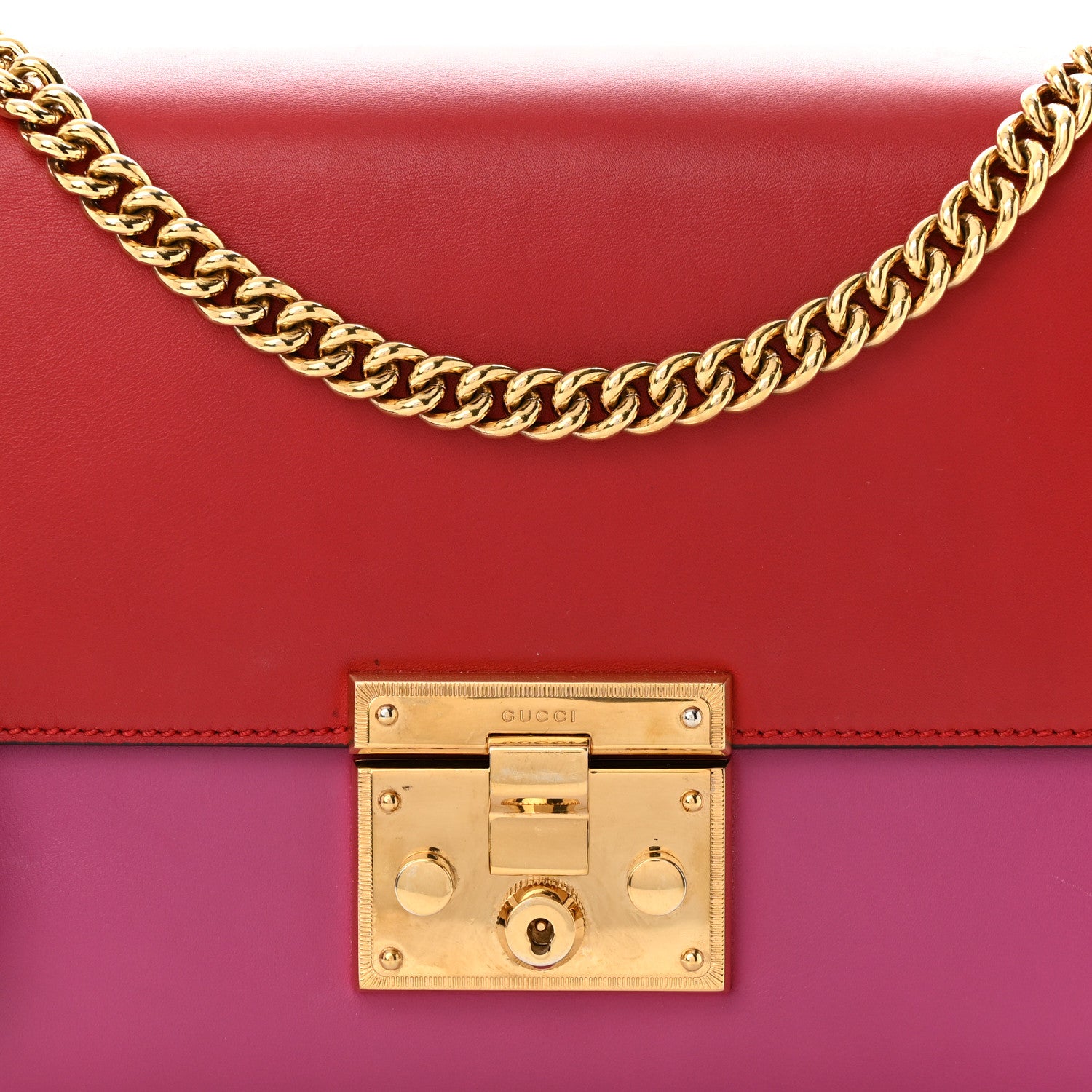 Gucci Moon Calfskin Bi-Color Medium Padlock Shoulder Bag New Rosette Hibiscus Red 8 of 14