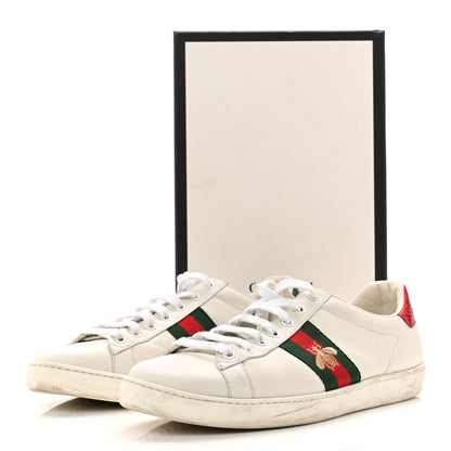 Gucci Calfskin Ayers Bee Embroidered Womens Ace Sneakers 39.5 White Green 18 of 20