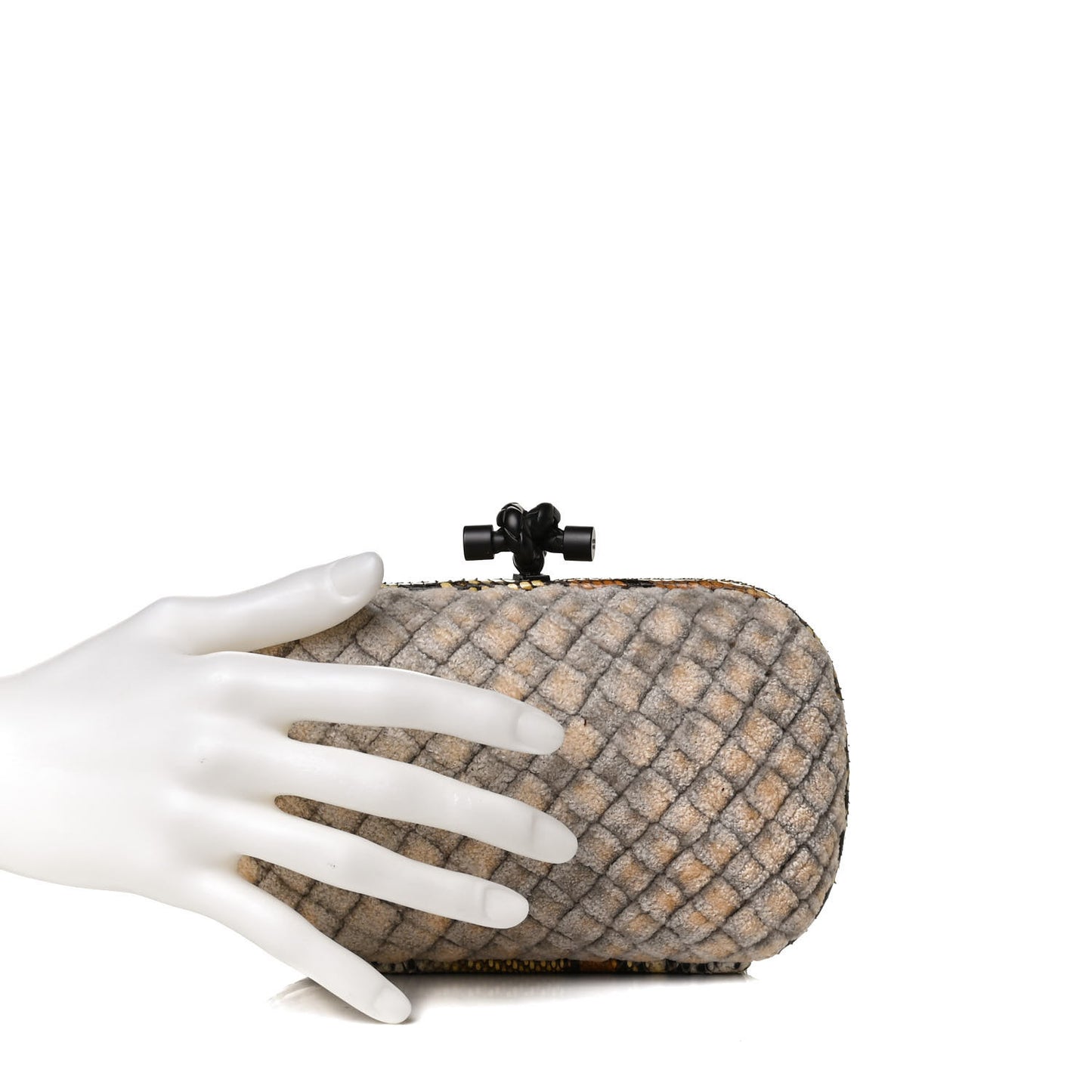 Velvet Intreccio Snakeskin Knot Clutch Grey Beige