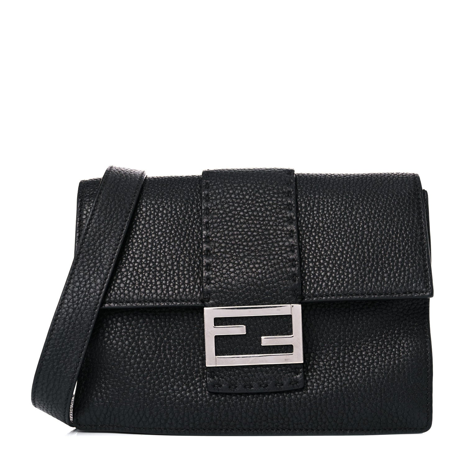 Fendi Cuoio Romano Selleria Medium Flat Baguette Black 1 of 12
