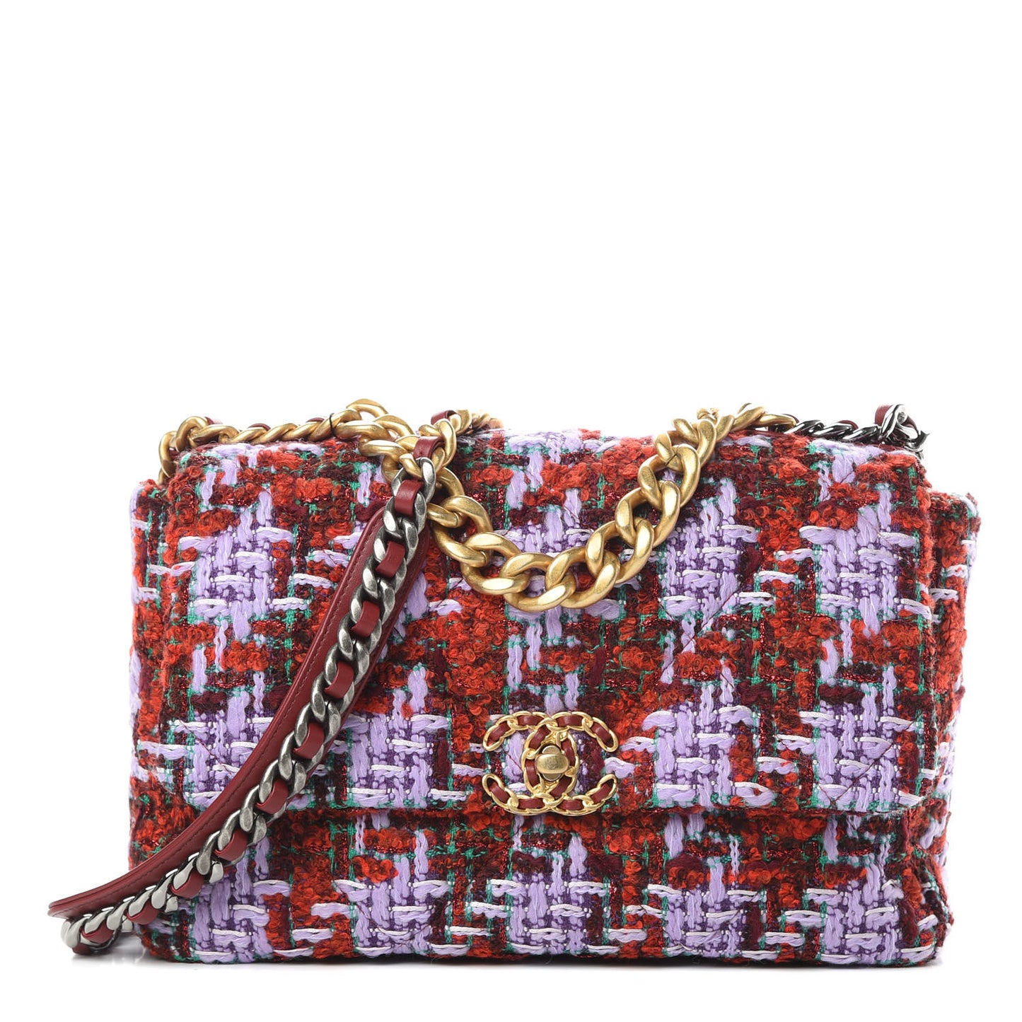 Tweed Quilted Large Chanel 19 Flap Red Purple Green
