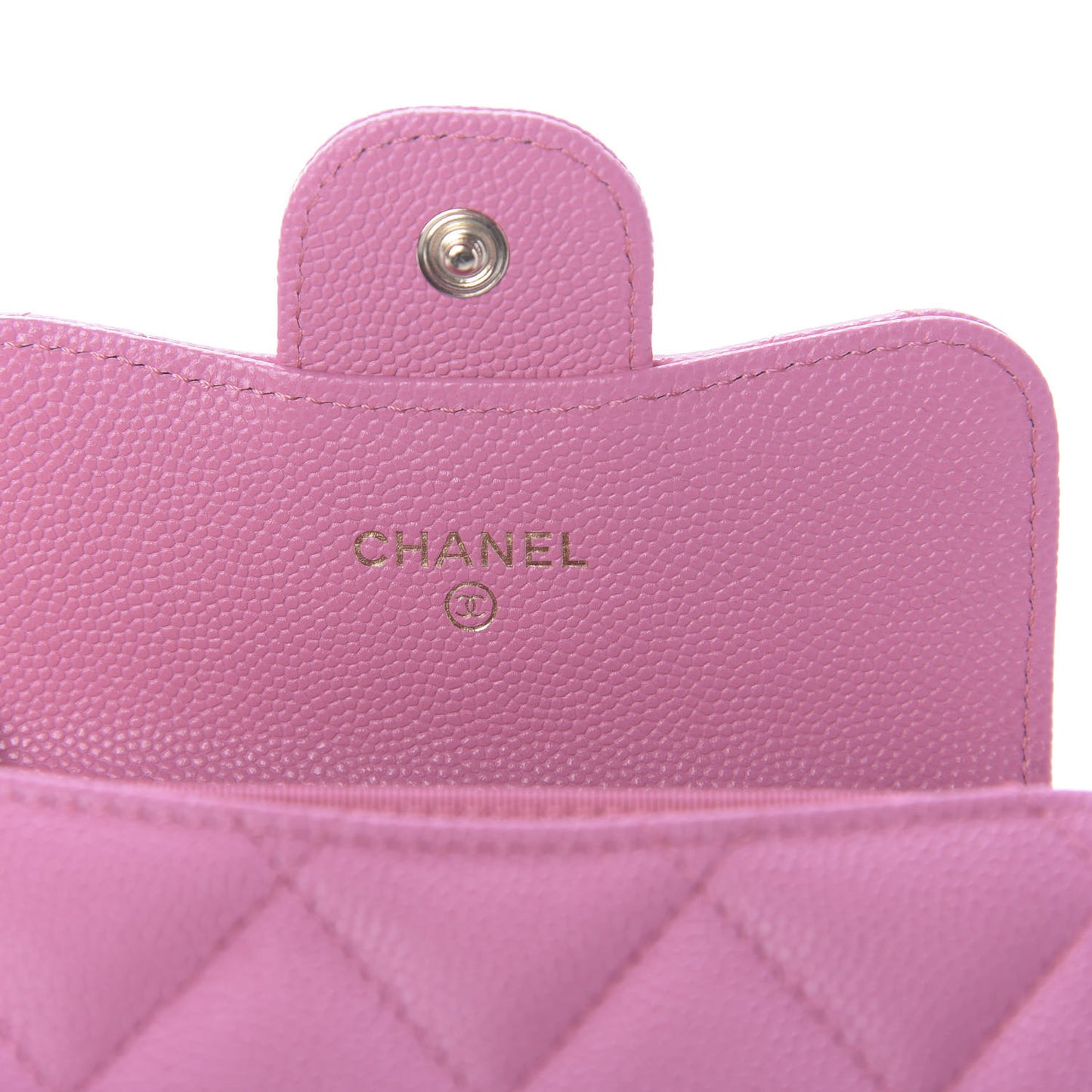 Caviar Quilted Flap Card Holder On Chain Pink