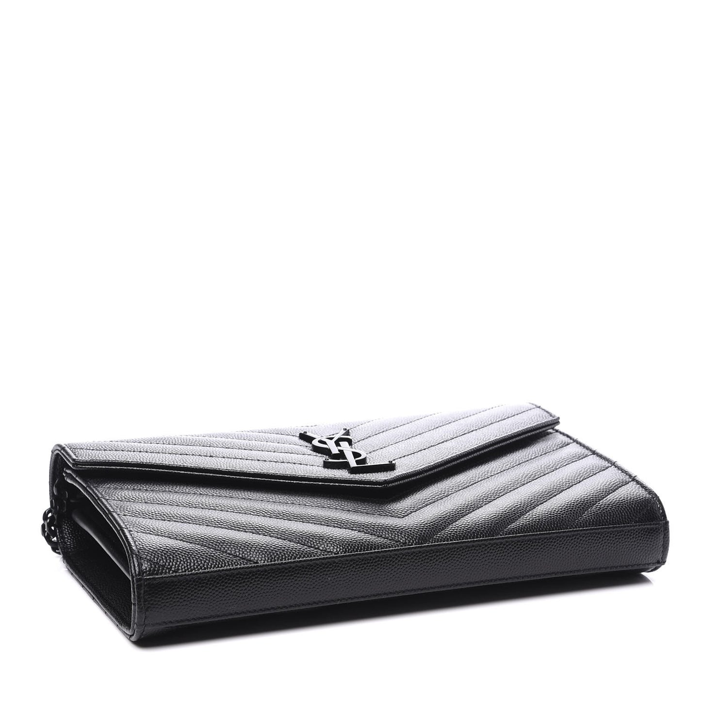 Grain De Poudre Matelasse Chevron Monogram Chain Wallet Black