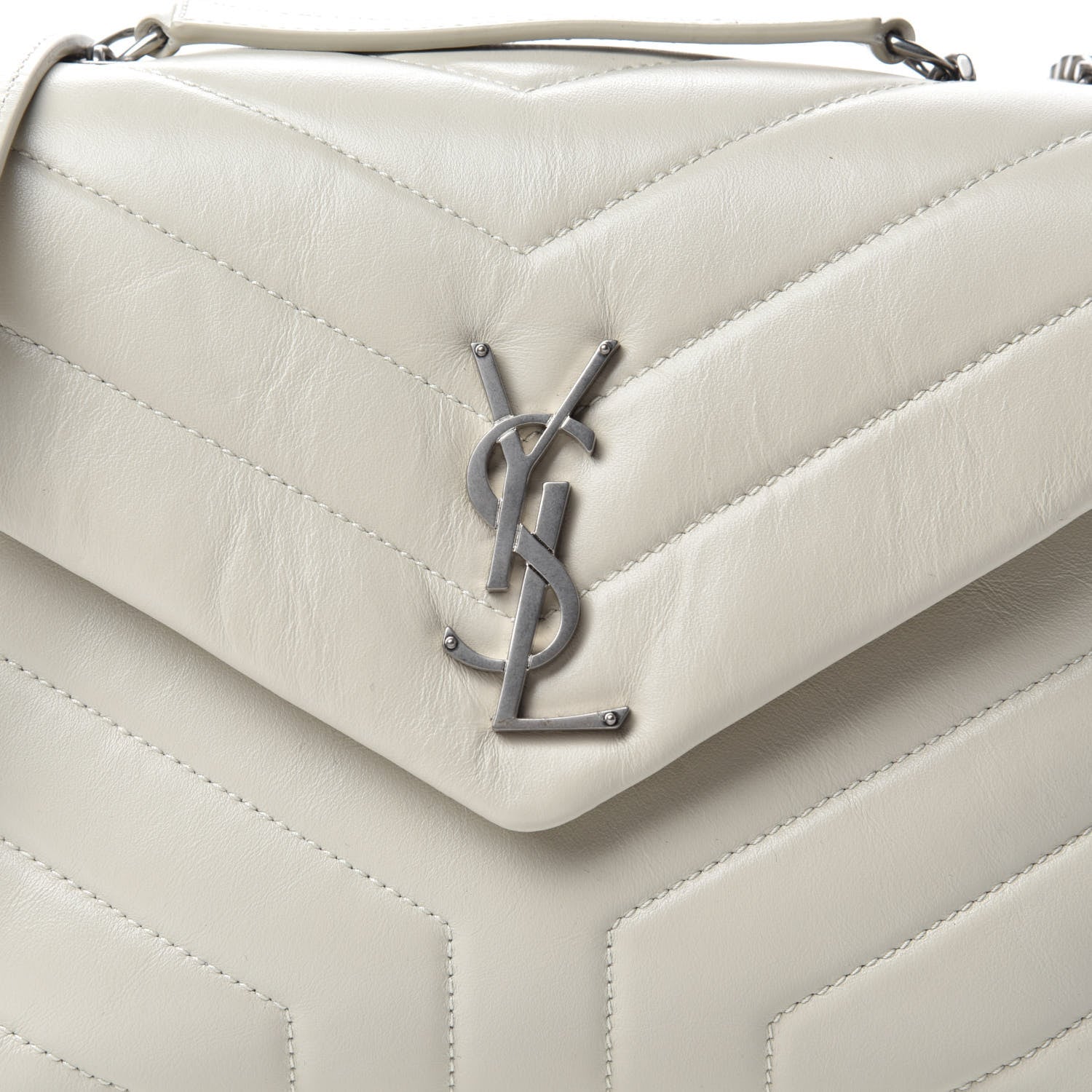 Saint Laurent Calfskin Y Quilted Monogram Small Loulou Chain Satchel Ivory 11 of 11