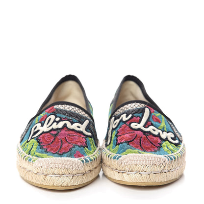 Gucci Tapestry Brocade Blind For Love Espadrilles 35.5 Acquamarine Green Black 2 of 8