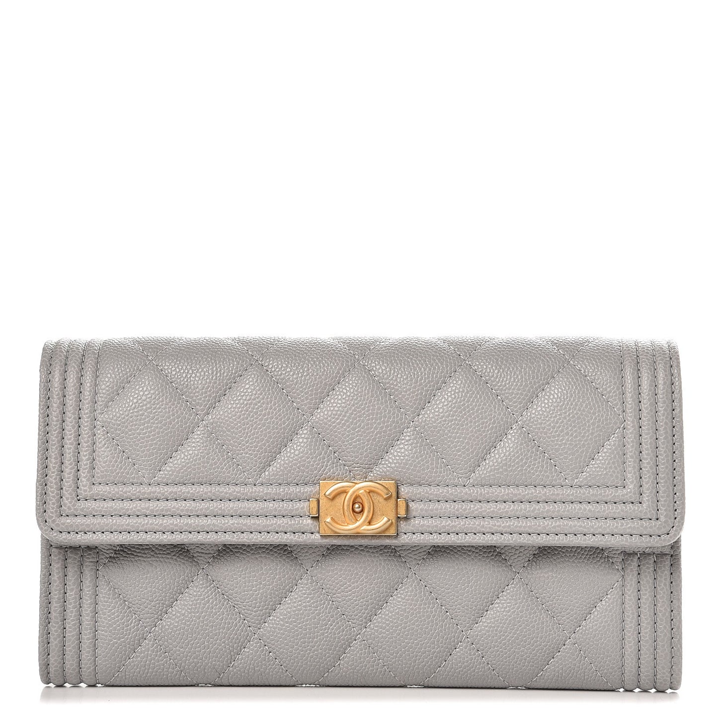 Caviar Quilted Boy Flap Wallet Grey