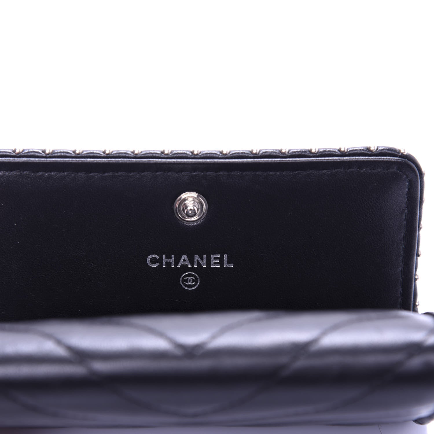 Chanel Lambskin Chevron Quilted Studded Card Holder Black 6 of 9