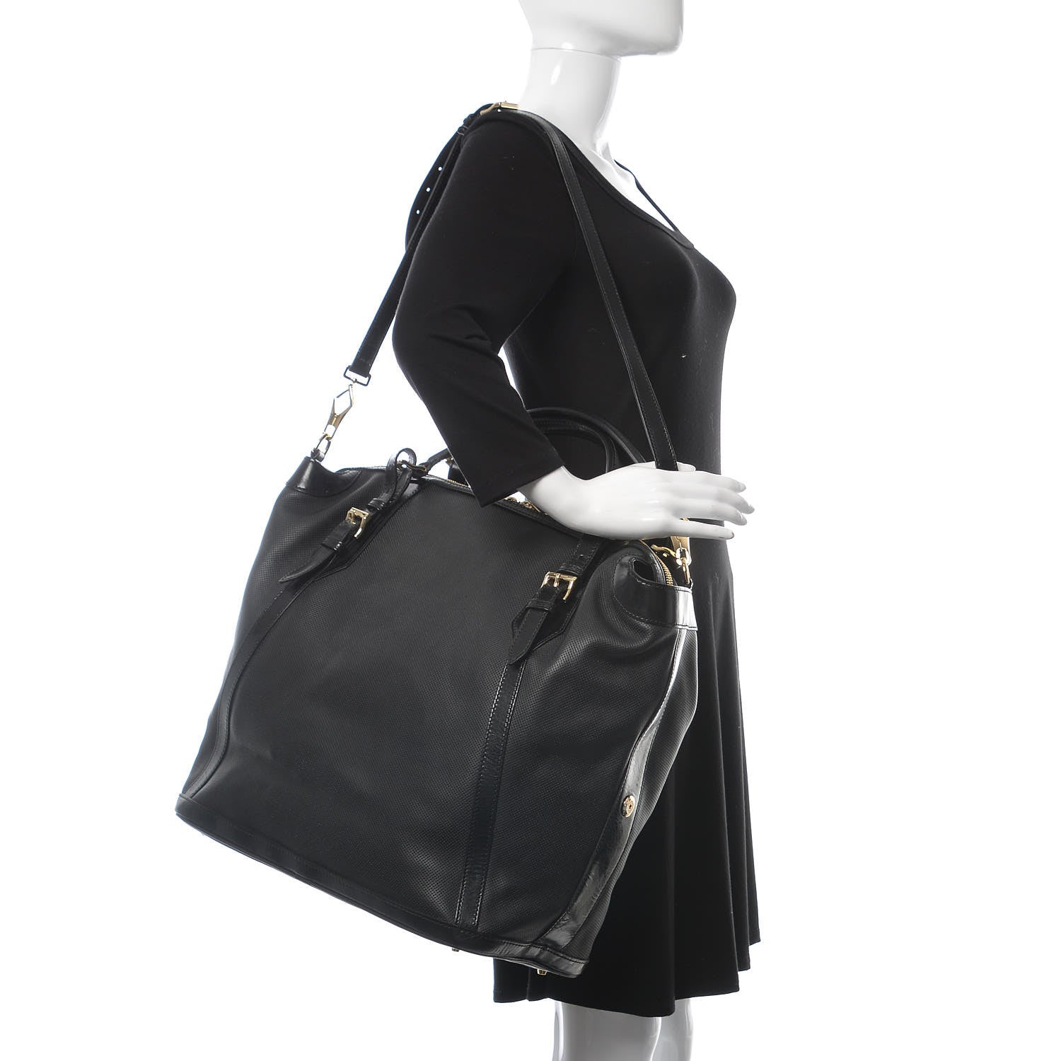 Burberry Calfskin Perforated Ellers Satchel Black 2 of 14