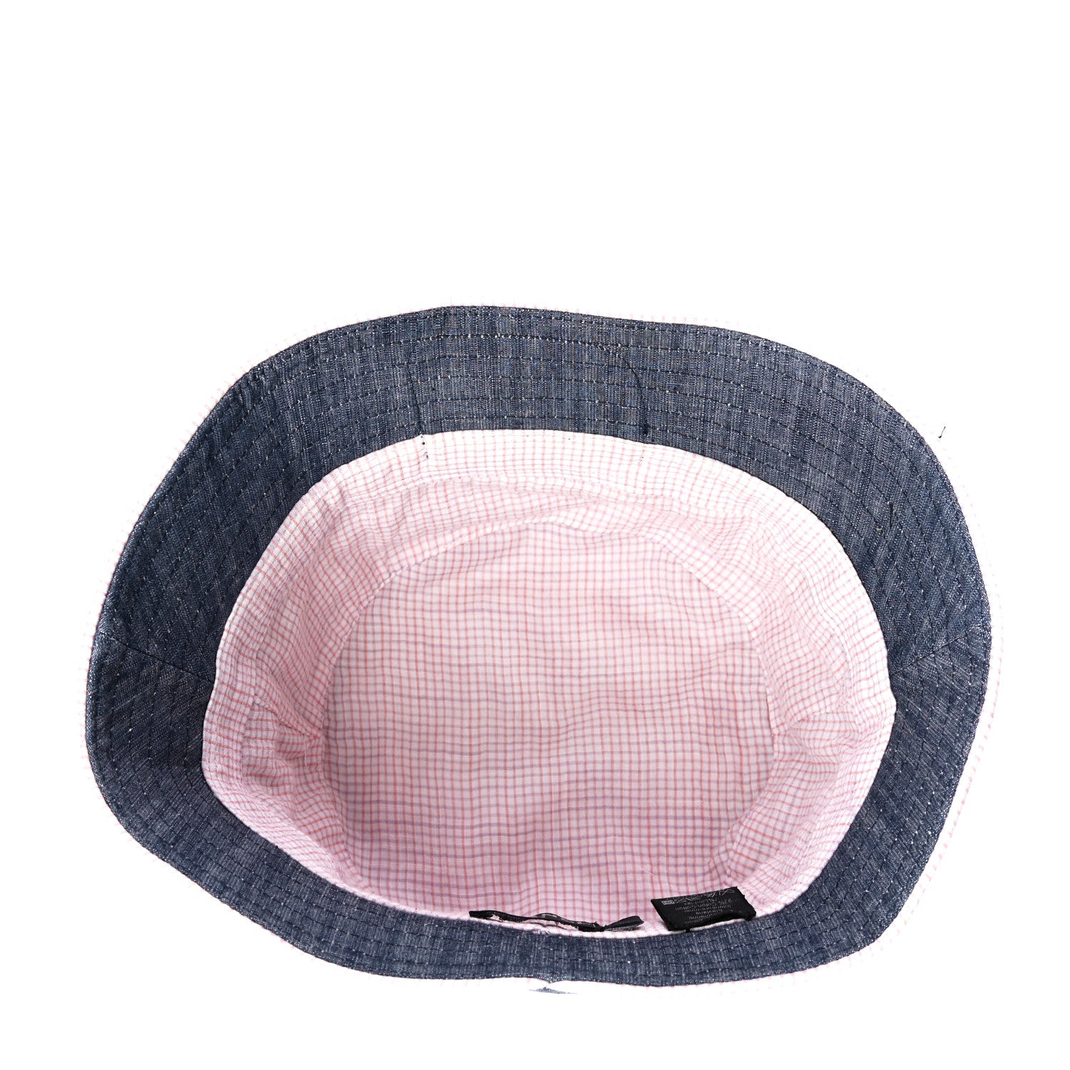 Chanel Denim Gingham Crystal CC Pocket Bucket Hat 57 Blue Pink 6 of 9