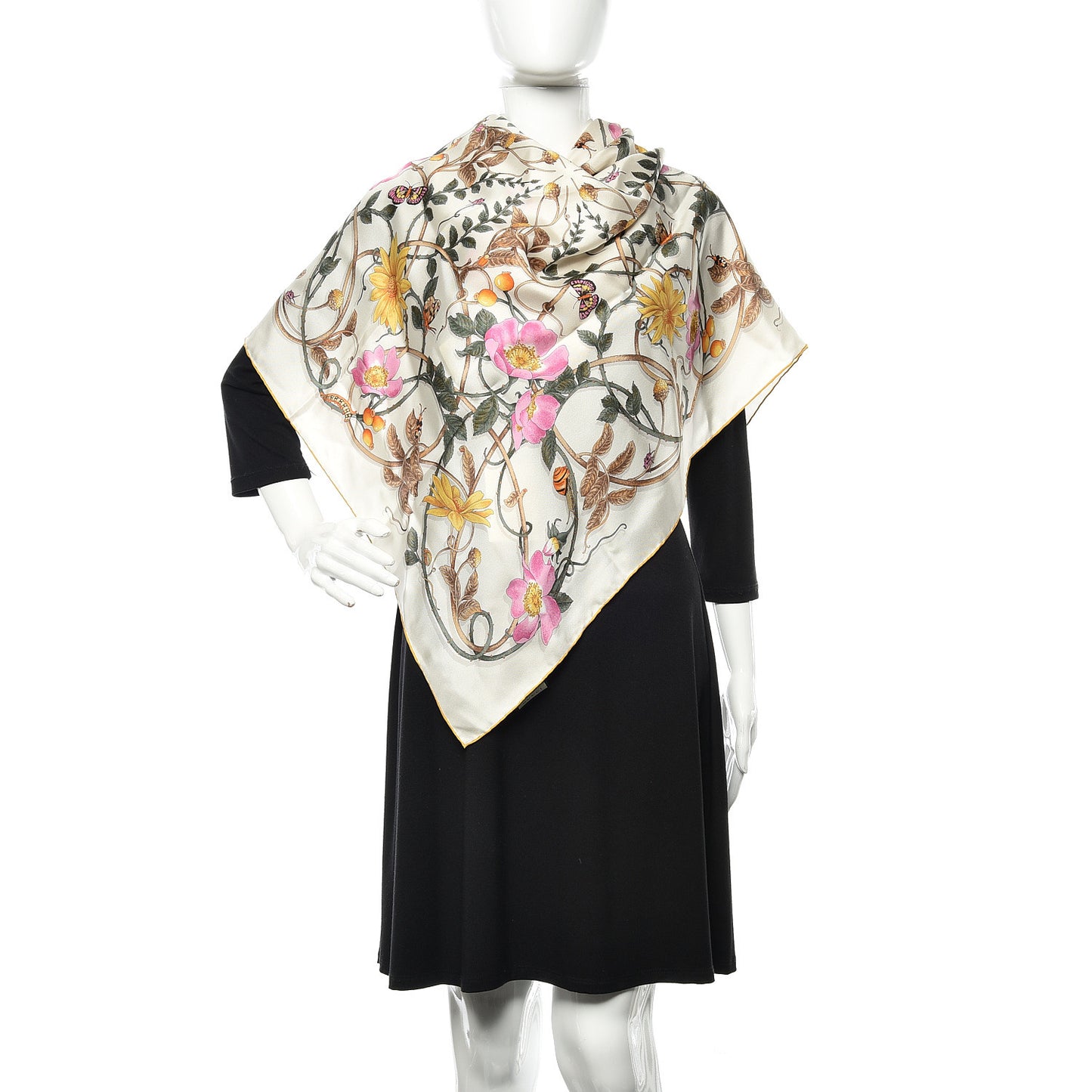 Silk Twill Flowerwebby Square Scarf White