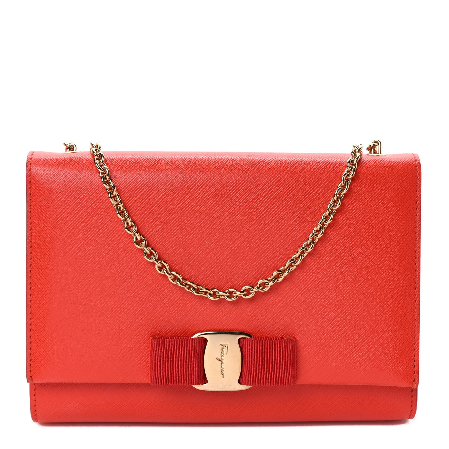 Hammered Calfskin Mini Miss Vara Bow Chain Bag Red