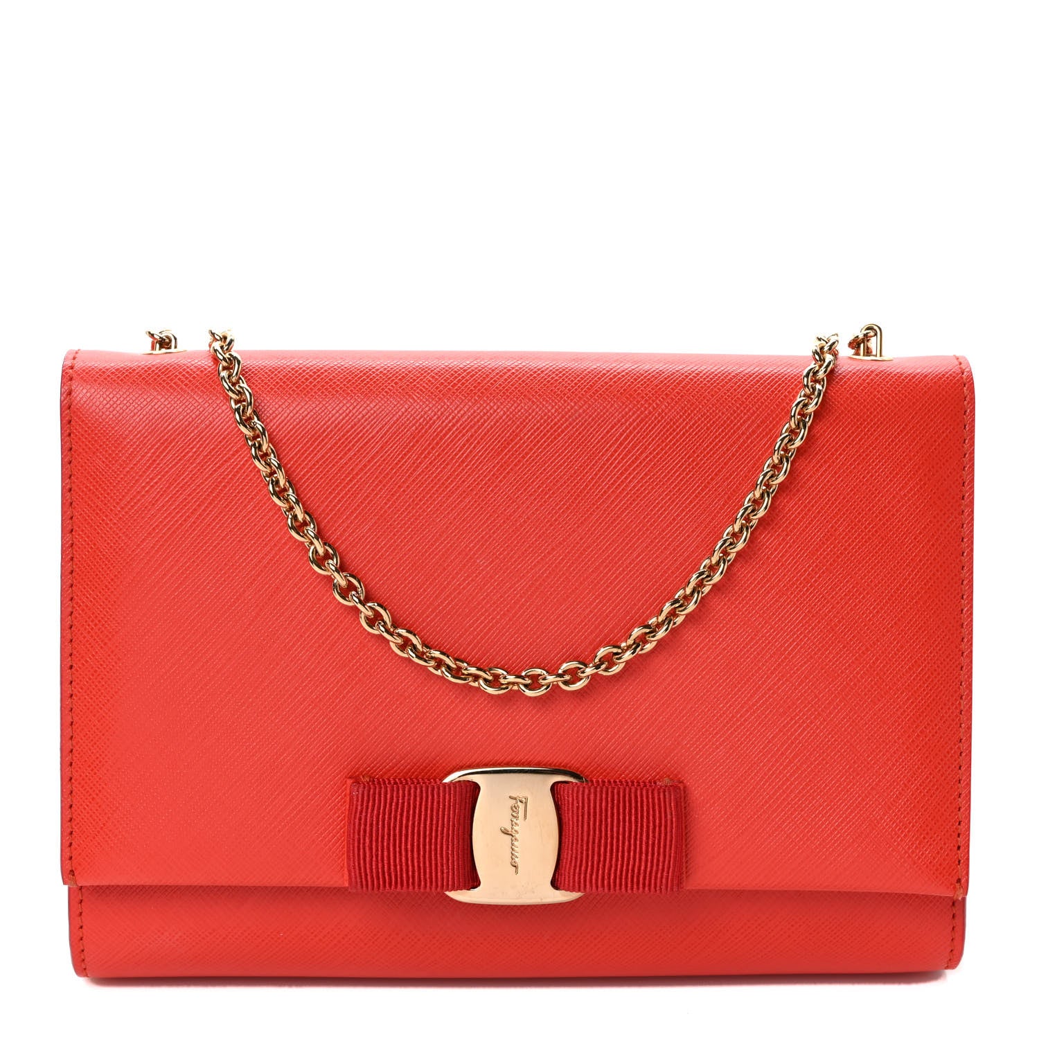 Salvatore Ferragamo Hammered Calfskin Mini Miss Vara Bow Chain Bag Red 1 of 8