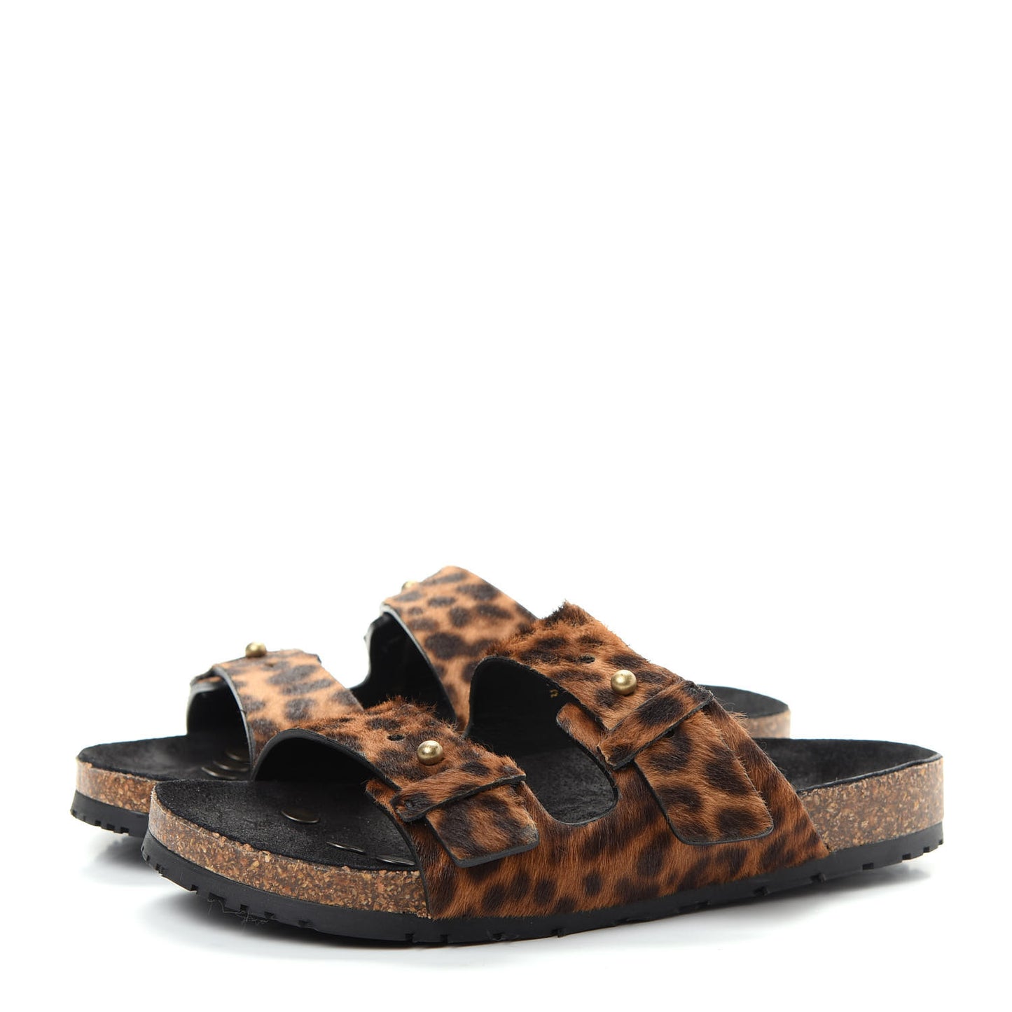 Calf Hair Leopard Print Jimmy Slide Sandals 36.5 Brown