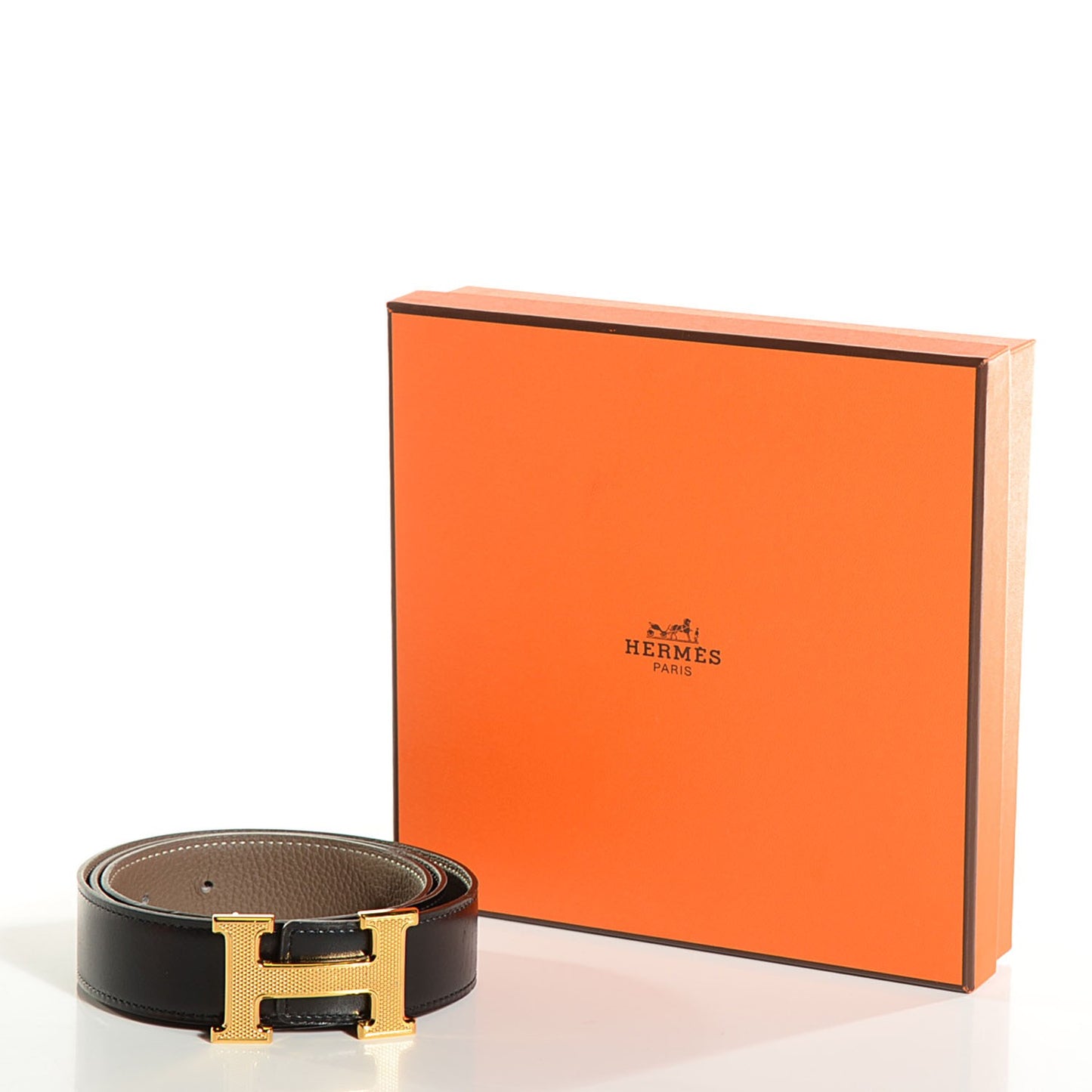 Box Togo Guilloche 32mm H Belt 85 Black Etoupe