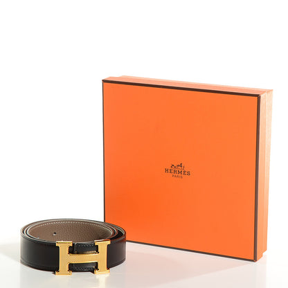 Hermes Box Togo Guilloche 32mm H Belt 85 Black Etoupe 10 of 10