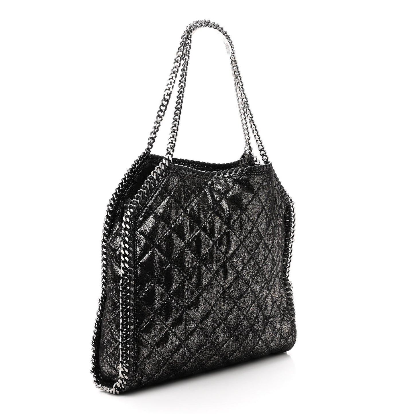 Metallic Shaggy Deer Quilted Small Falabella Tote Black