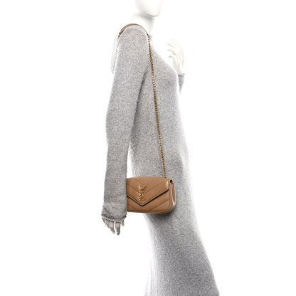 Saint Laurent Lambskin Chevron Quilted Mini Loulou Natural Tan 2 of 11