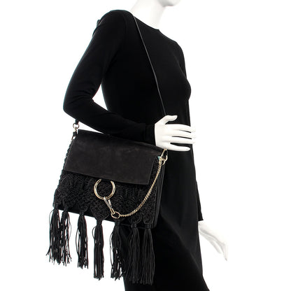 Chloe Calfskin Suede Medium Faye Tassel Shoulder Bag Black 3 of 13