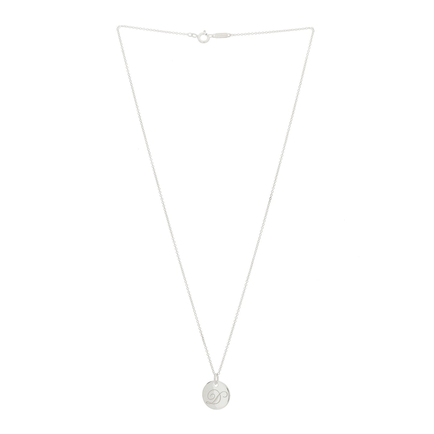 Sterling Silver Letter D Disc Pendant Necklace