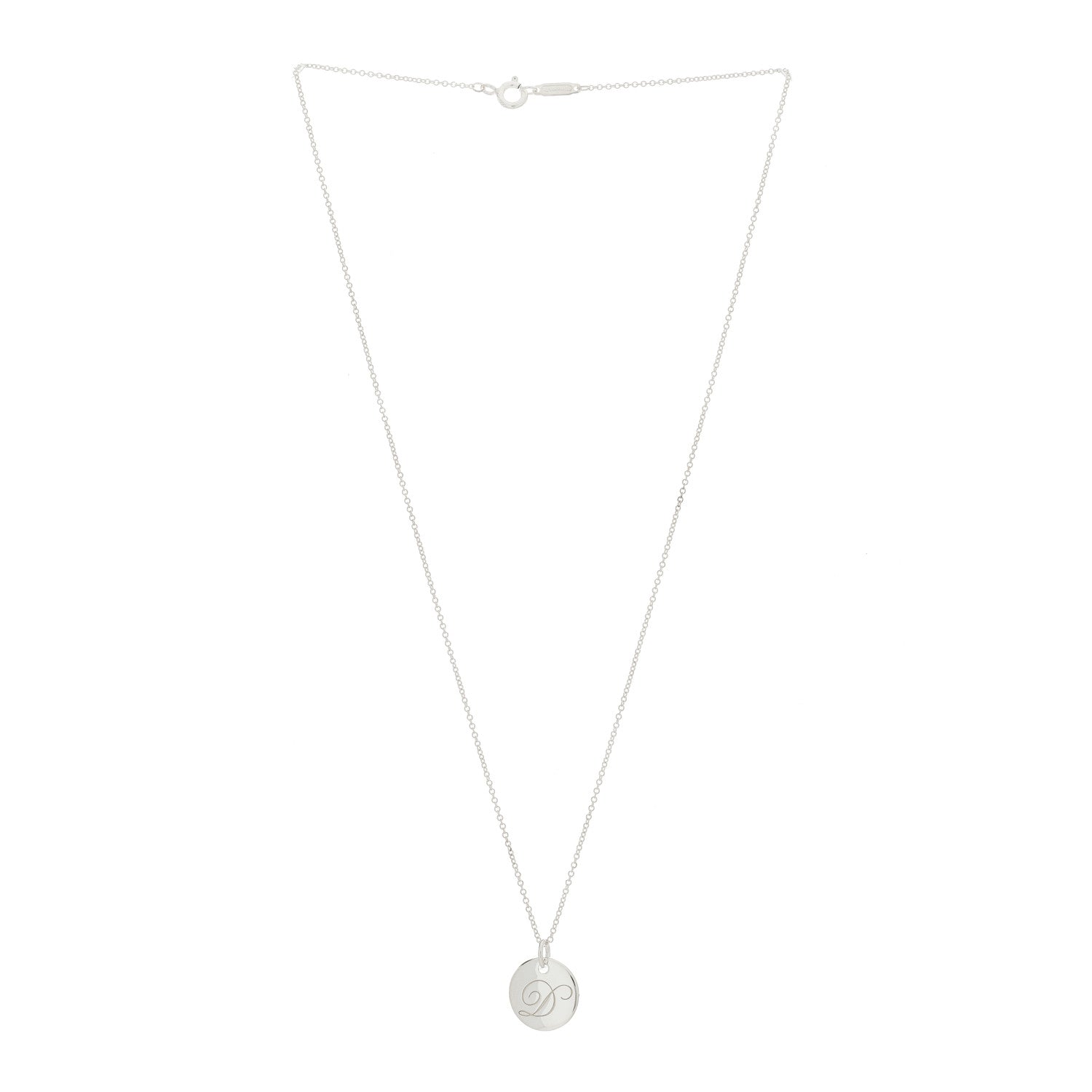 Tiffany Sterling Silver Letter D Disc Pendant Necklace 3 of 7