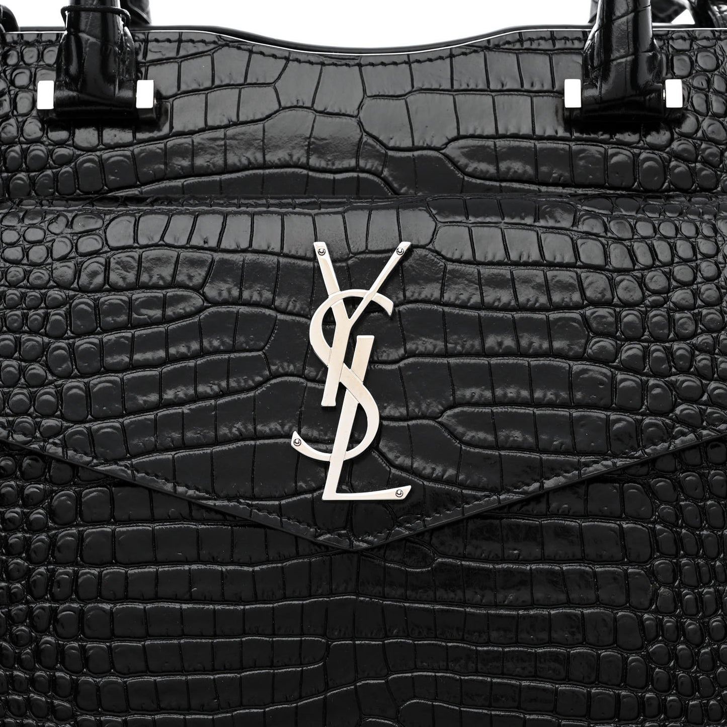 Croc Calfskin Embossed Medium Uptown Tote Black