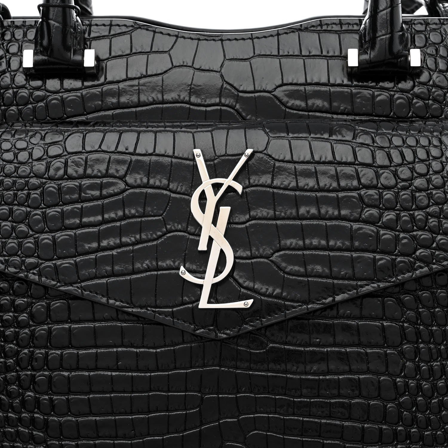 Saint Laurent Croc Calfskin Embossed Medium Uptown Tote Black 8 of 10